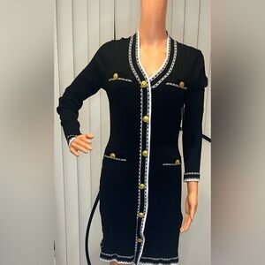 Elegant Black Midi Dress with Gold Accents